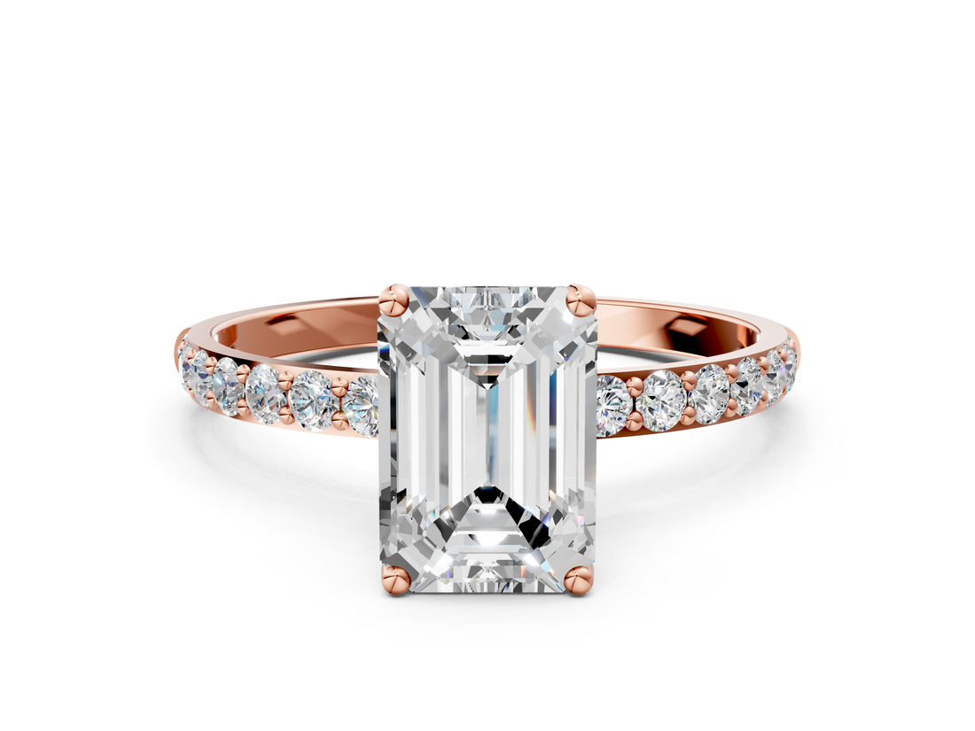 Rose gold Emerald Solitaire Pavé Diamond Engagement Ring with Four-Prong Setting_44