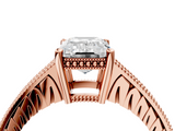Rose gold Emerald Solitaire Pavé Diamond Milgrain Engagement Ring with Four-Prong Setting_10
