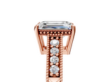 Rose gold Emerald Solitaire Pavé Diamond Milgrain Engagement Ring with Four-Prong Setting_11