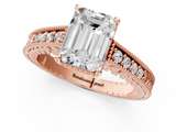Rose gold Emerald Solitaire Pavé Diamond Milgrain Engagement Ring with Four-Prong Setting_7