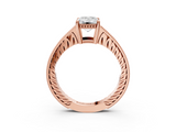 Rose gold Emerald Solitaire Pavé Diamond Milgrain Engagement Ring with Four-Prong Setting_9
