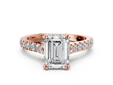 Rose gold Emerald Solitaire Pave Diamond Engagement Ring with Prong Setting_33