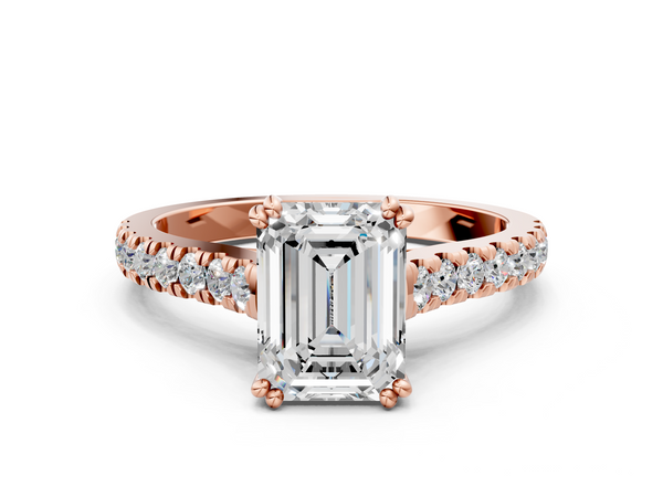 Rose gold Emerald Solitaire Pave Diamond Engagement Ring with Prong Setting