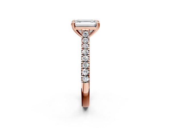 Rose gold Emerald Solitaire Pave Diamond Engagement Ring with Prong Setting
