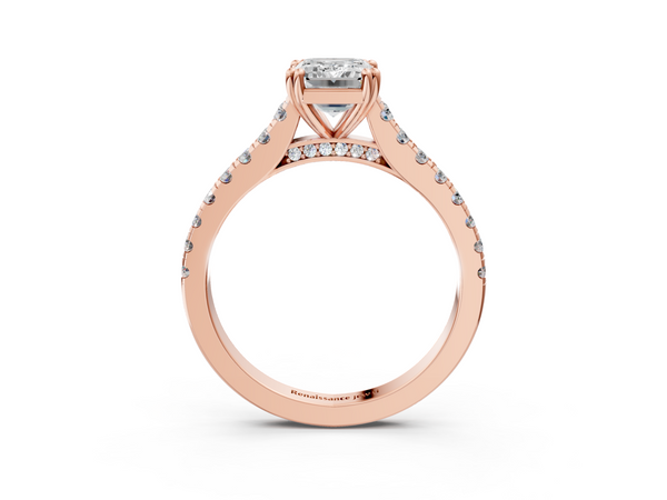 Rose gold Emerald Solitaire Pave Diamond Engagement Ring with Prong Setting