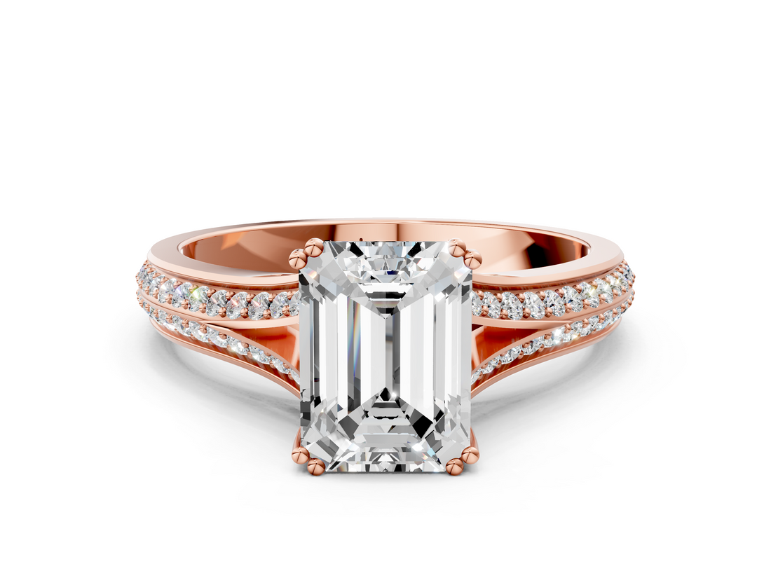 Rose gold Emerald Solitaire Pave Split Shank Engagement Ring with Six-Prong Setting_41