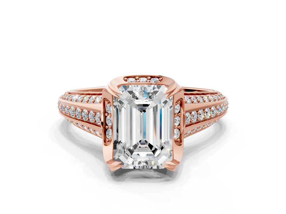 Rose gold Emerald Solitaire Pave Split Shank Ring with Four-Prong Setting_81