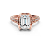 Rose gold Emerald Solitaire Pave Split Shank Ring with Four-Prong Setting_81