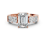 Rose gold Emerald Solitaire Princess Side Stone Engraved Band Prong Setting Ring_3