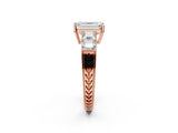 Rose gold Emerald Solitaire Princess Side Stone Engraved Band Prong Setting Ring_5