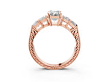 Rose gold Emerald Solitaire Princess Side Stone Engraved Band Prong Setting Ring_6