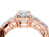 Rose gold Emerald Solitaire Princess Side Stone Engraved Band Prong Setting Ring_7