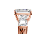 Rose gold Emerald Solitaire Princess Side Stone Engraved Band Prong Setting Ring_8