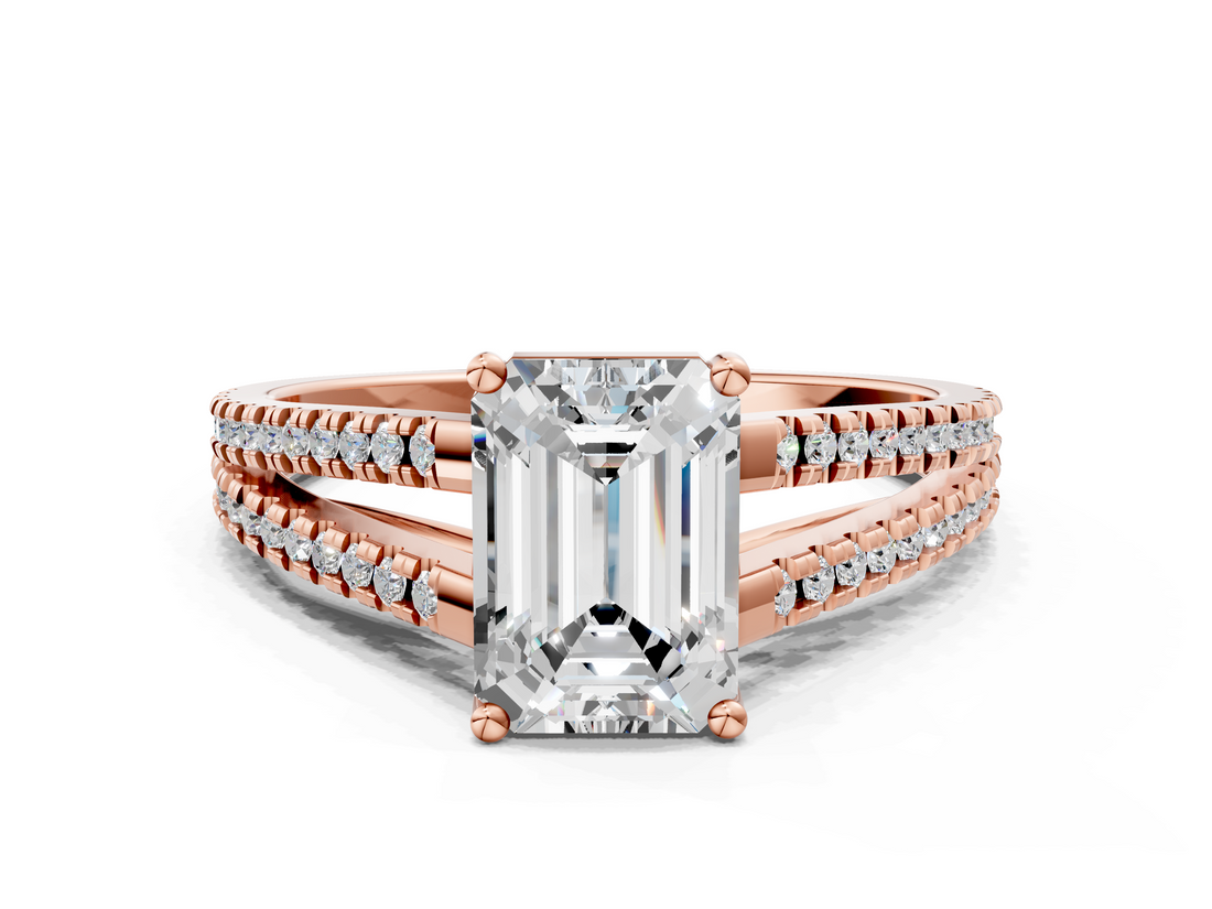 Rose gold Emerald Solitaire Split Shank Pavé Diamond Engagement Ring_349