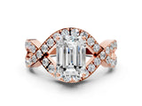 Rose gold Emerald Solitaire Twist Band Pavé Diamond Engagement Ring_32