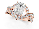 Rose gold Emerald Solitaire Twist Band Pavé Diamond Engagement Ring_33