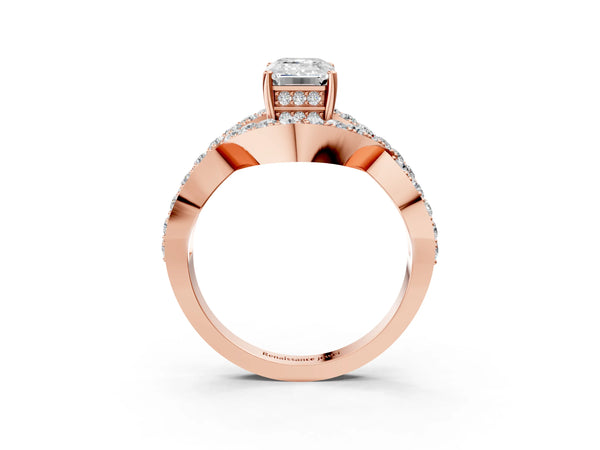 Rose Gold Emerald Cut Infinity Twist Engagement Ring Setting with Pave Ribbons