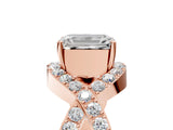 Rose gold Emerald Solitaire Twist Band Pavé Diamond Engagement Ring_37