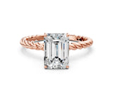 Rose gold Emerald Solitaire Twist Band Ring with Four-Prong Setting_68