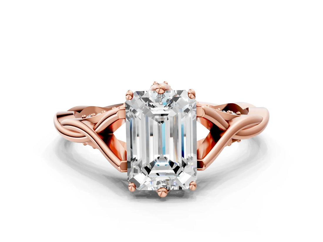 Rose gold Emerald Solitaire Twist Band Six-Prong Setting 1