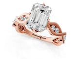 Rose gold Emerald Solitaire Twist Band with Leaf Prong Setting 2