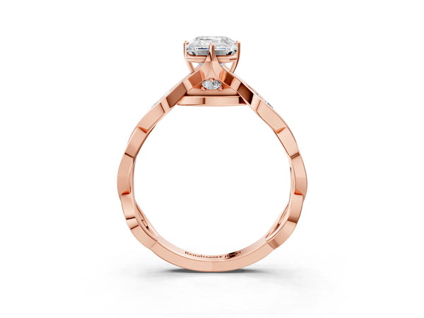 Rose Gold Emerald Cut Twisted Engagement Ring Setting with Accented Crossover Band