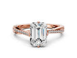 Rose gold Emerald Solitaire Twist Band with Pavé Diamonds and Four-Prong Setting_65