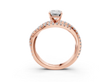 Rose gold Emerald Solitaire Twist Band with Pavé Setting and Four-Prong Setting_104