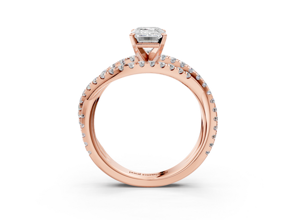Rose gold Emerald Solitaire Twist Band with Pavé Setting and Four-Prong Setting