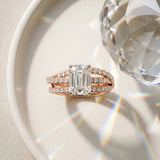 Rose gold Emerald Solitaire Twist Band with Pavé Setting and Four-Prong Setting_16