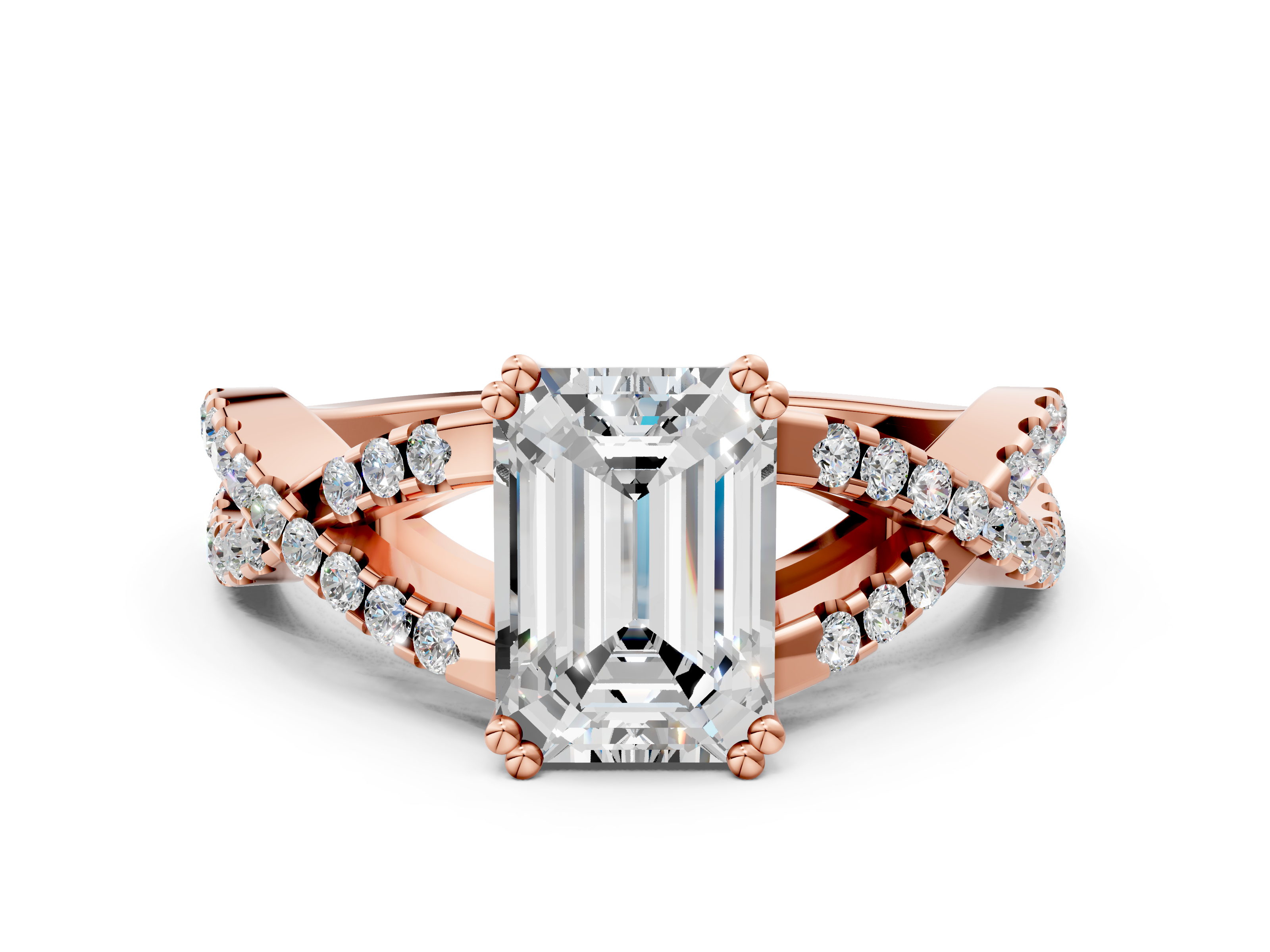 Rose gold Emerald Solitaire Twist Band with Pavé Setting and Four-Prong Setting_48