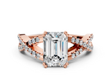 Rose gold Emerald Solitaire Twist Band with Pavé Setting and Four-Prong Setting_48