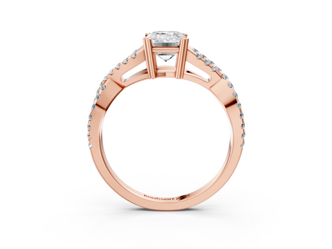 Rose gold Emerald Solitaire Twist Band with Pavé Setting and Four-Prong Setting_51