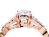 Rose gold Emerald Solitaire Twist Band with Pavé Setting and Four-Prong Setting_52