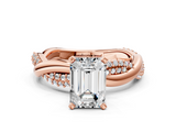 Rose gold Emerald Solitaire Twist Band with Pave Prong Setting_62
