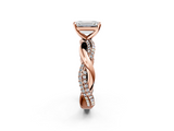 Rose gold Emerald Solitaire Twist Band with Pave Prong Setting_64