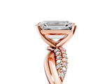 Rose gold Emerald Solitaire Twist Band with Pave Prong Setting_67