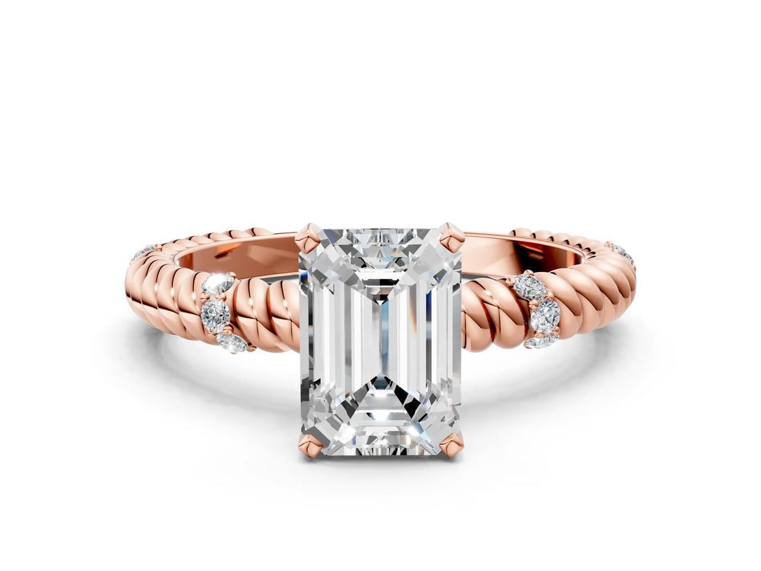 Rose gold Emerald Solitaire Twisted Band Prong Set Engagement Ring_67