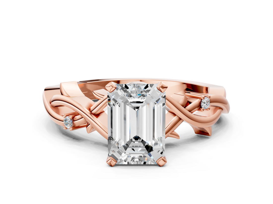 Rose gold Emerald Solitaire Twisted Band Prong Setting Ring_189