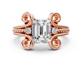 Rose gold Emerald Solitaire Twisted Band Scroll Prong Ring_3