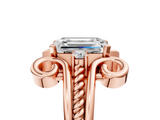 Rose gold Emerald Solitaire Twisted Band Scroll Prong Ring_8