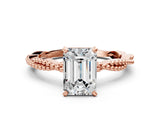 Rose gold Emerald Solitaire Twisted Band with Bead Prong Setting_328