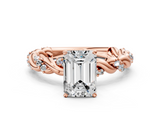 Rose gold Emerald Solitaire Twisted Band with Pavé Accents and Four-Prong Setting_17