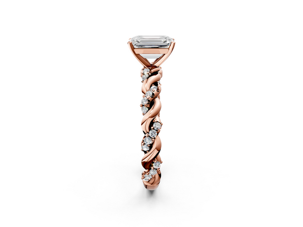 Rose Gold Emerald Cut Solitaire Engagement Ring Setting with Rope Twist Band and Dotted Accents