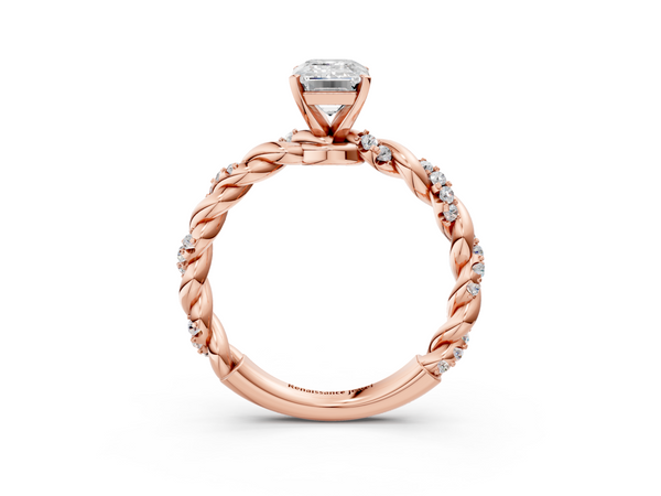Rose Gold Emerald Cut Solitaire Engagement Ring Setting with Rope Twist Band and Dotted Accents