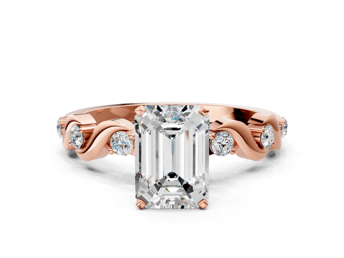 Rose gold Emerald Solitaire Twisted Band with Prong Setting