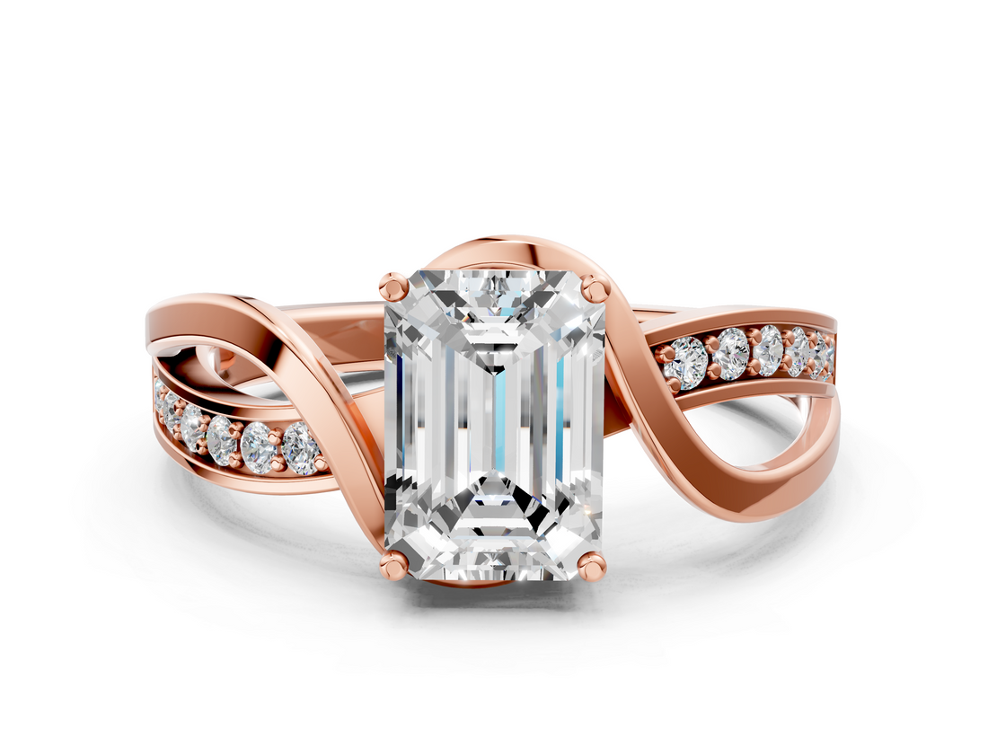 Rose gold Emerald Solitaire Twisted Band with Prong Setting_13