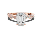 Rose gold Emerald Solitaire Twisted Pave Band with Four-Prong Setting_17