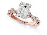 Rose gold Emerald Solitaire Twisted Pave Band with Four-Prong Setting_18