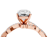 Rose gold Emerald Solitaire Twisted Pave Band with Four-Prong Setting_21